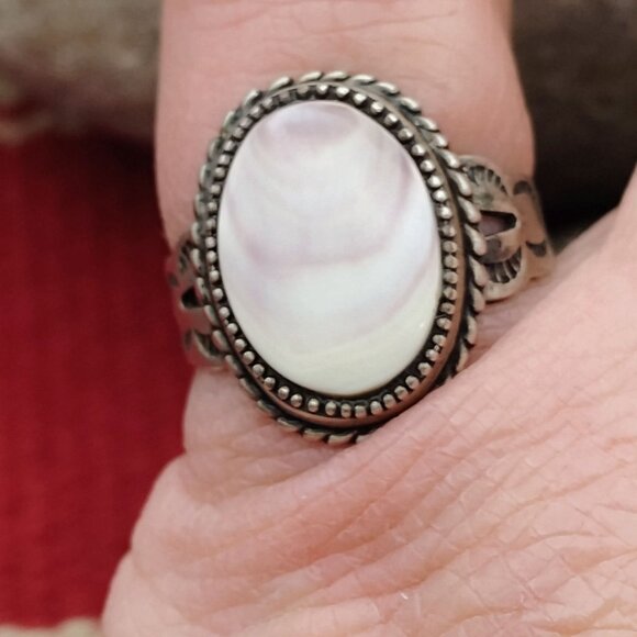 Native Signed AB Sterling Lace Agate Ring Size 6 3/4 or 7 - Picture 5 of 9